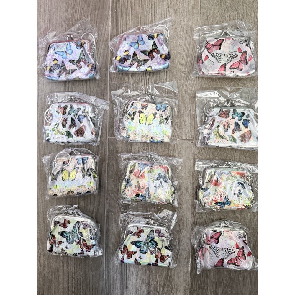 Coin Purse Keychain with Butterflies and Flowers 12 Pack Great For Kids Parties